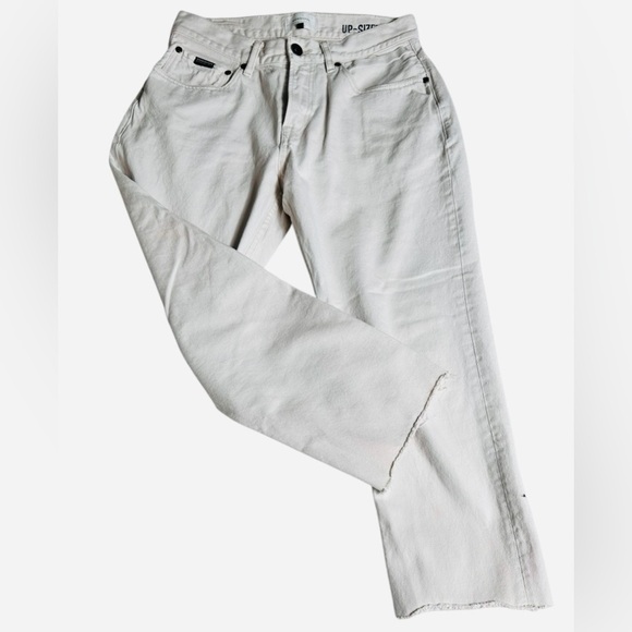 Quiksilver cream ankle denim jeans, 30, fits Medium, Summer Pants, raw edge hem - Picture 3 of 11